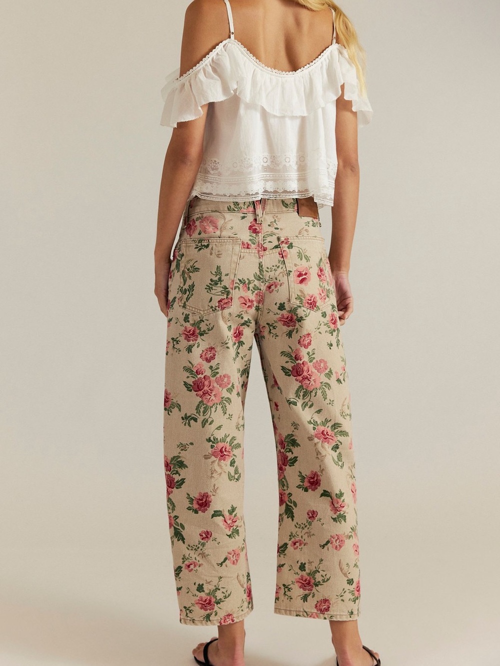 We The Free Beige Floral Straight-Leg Jeans - Picture 5 of 5